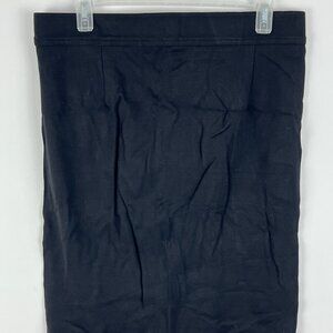 Thalian Pencil Skirt Size 10 Black Elastic Waist 32in Slit Stretch Rayon Nylon